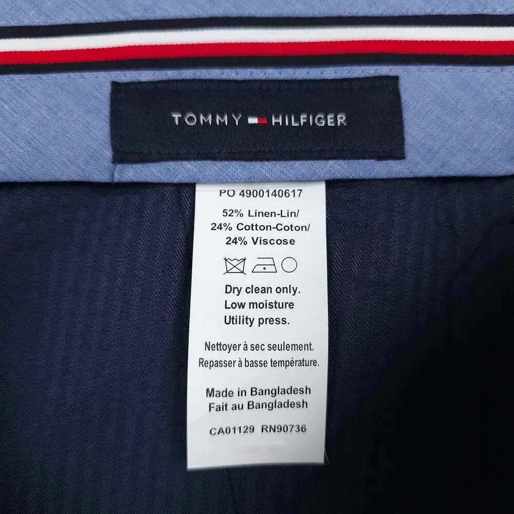 Tommy Hilfiger Mens Modern Fit 2 Piece Suit 40L 36x30 Navy Linen Cotton Blend